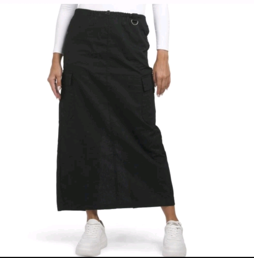 HOUSE OF HARLOW 1960 | Black Ripstop Cotton Cargo Long Skirt Size XS
